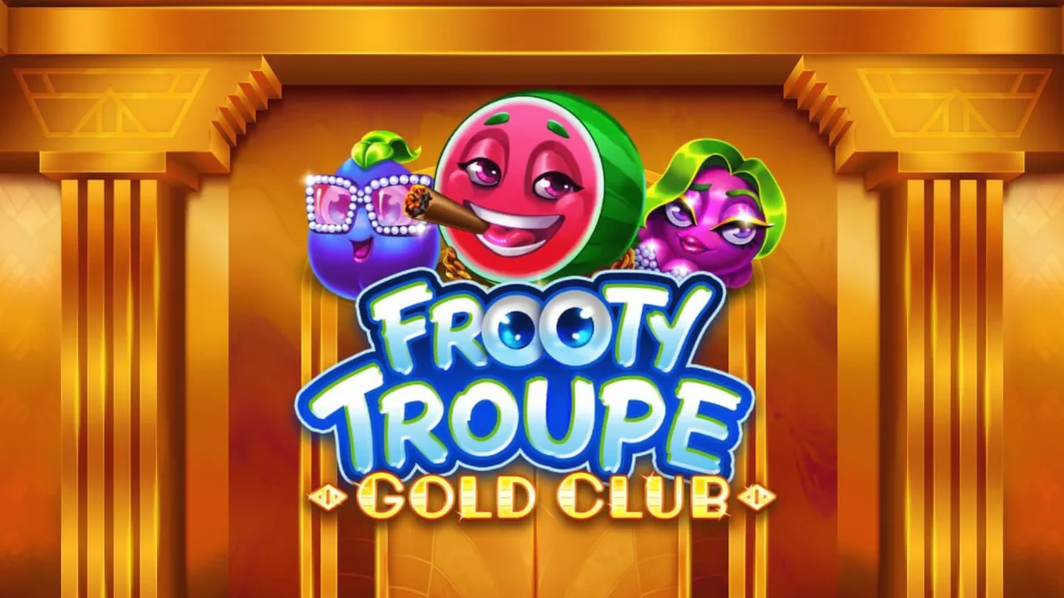 Tampilan visual mewah slot Frooty Troupe – Gold Club dengan nuansa emas dan simbol buah premium.