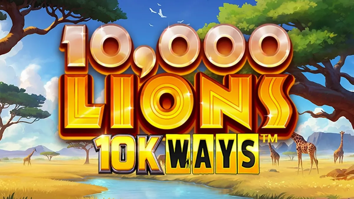Tampilan visual slot 10,000 Lions 10K Ways dengan simbol singa yang megah